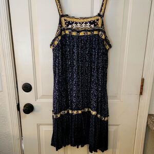 Free PEOPLE Dress With Beautiful Navy and Yellow Details